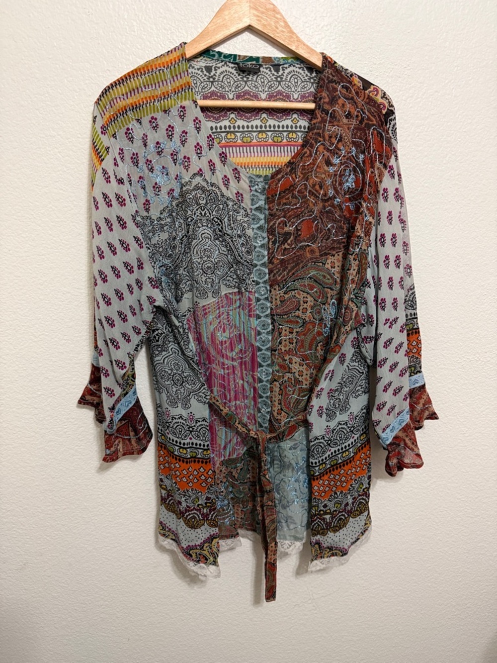 Lightweight Mixed-Print Tie-Front Tunic - Multicolor